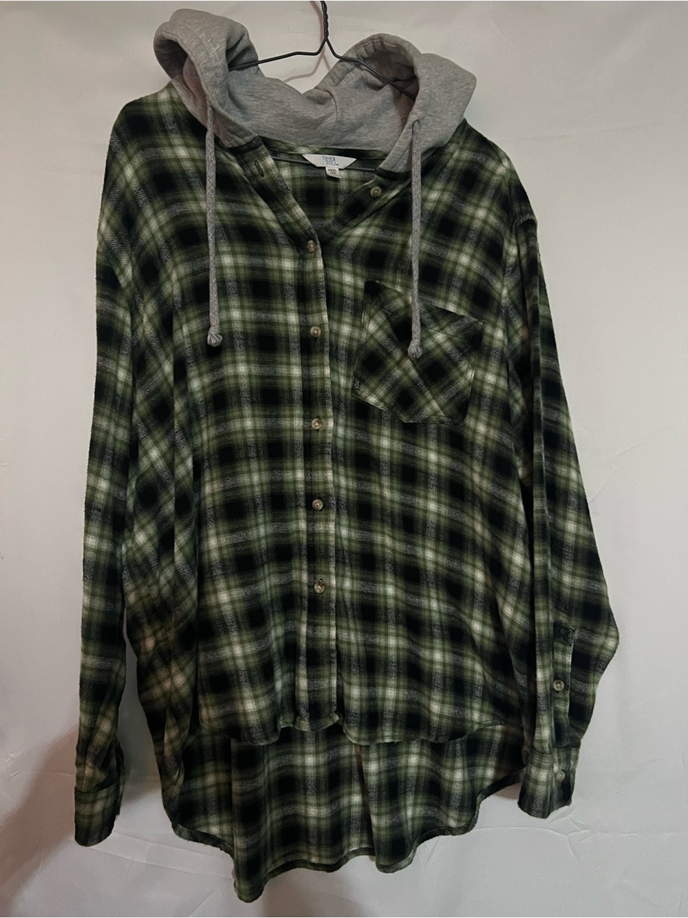 Women’s Green Plaid Hooded Flannel Shirt